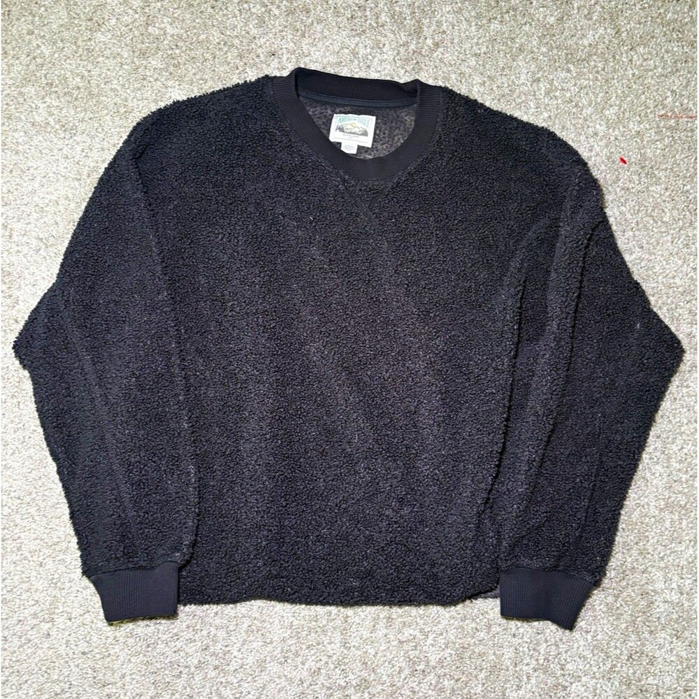 American Eagle Black Fleece Sherpa Crewneck Sweater Mens M Pullover Long Sleeve